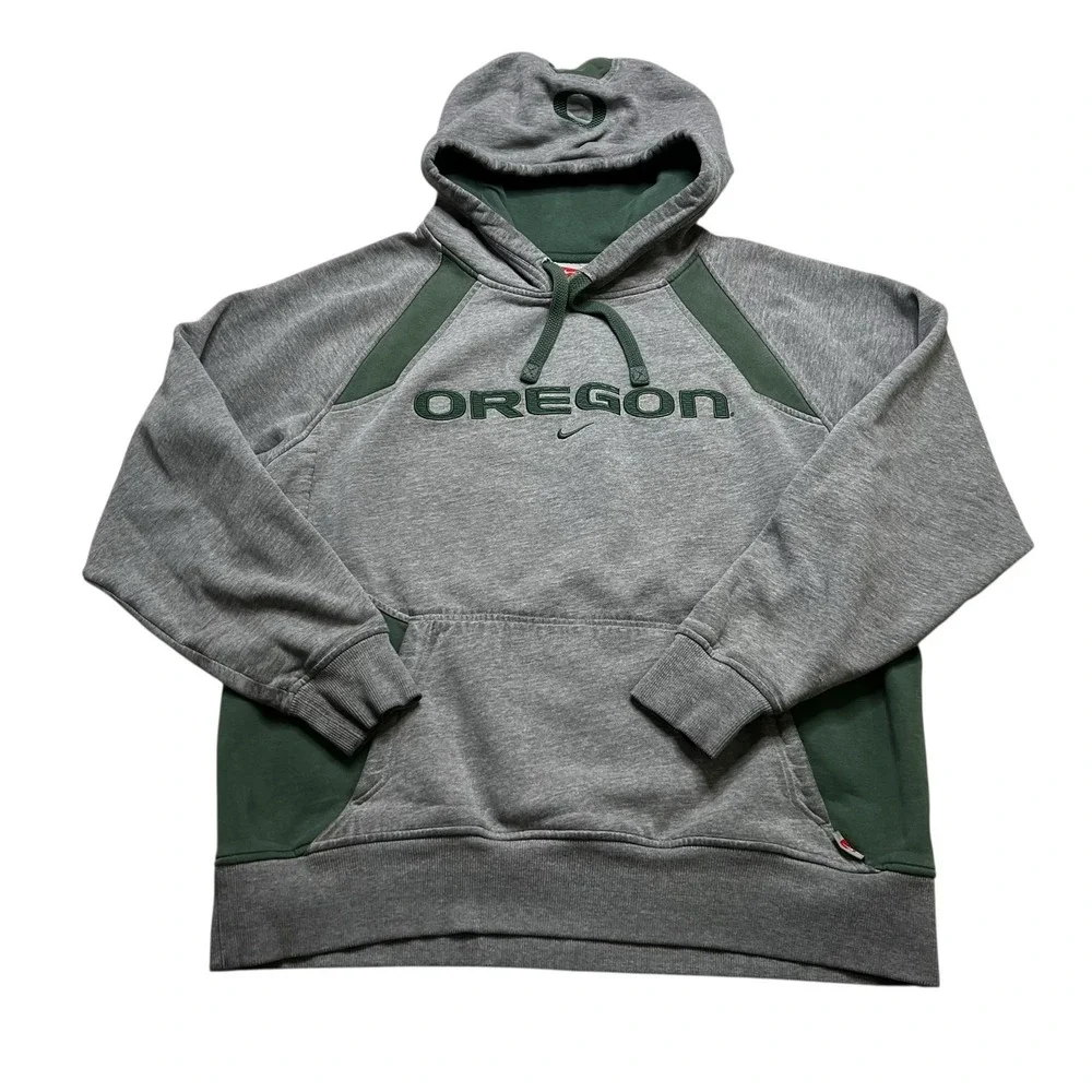 Nike Hoodie Mens L Grey‎ Oregon Ducks Team Pullover Vintage Y2K Spellout Swoosh